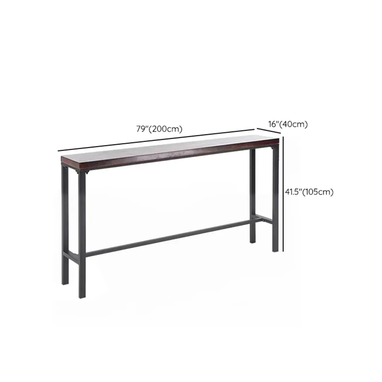 Rustic Solid Wood Rectangular Bar Table with Black Metal Legs for Dining Image - 15