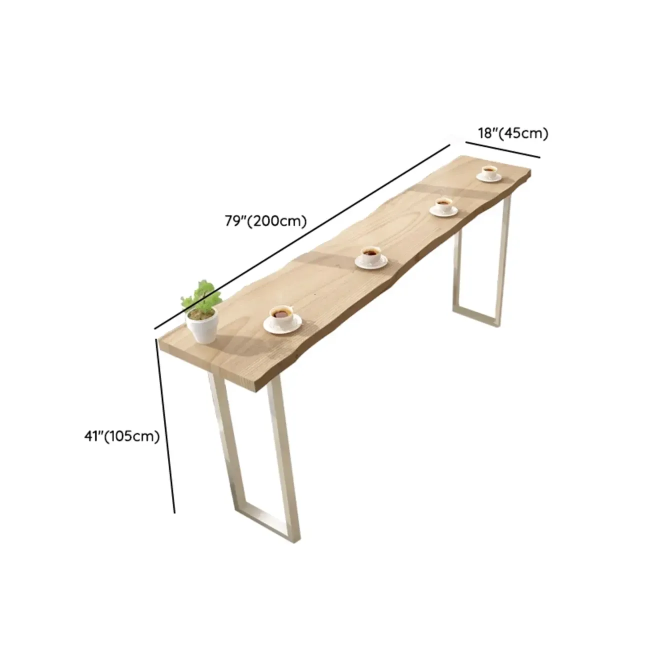 Natural Wooden Rectangular Long Bar Table with White Metal Frame for Indoor Use Image - 13