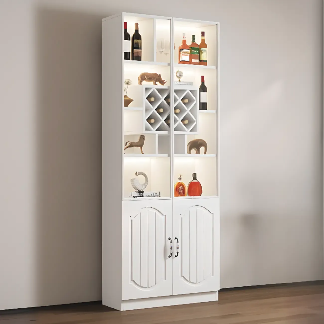 Stylish Glass Display Cabinet with Shelves & Lighting for Kitchen Image - 3