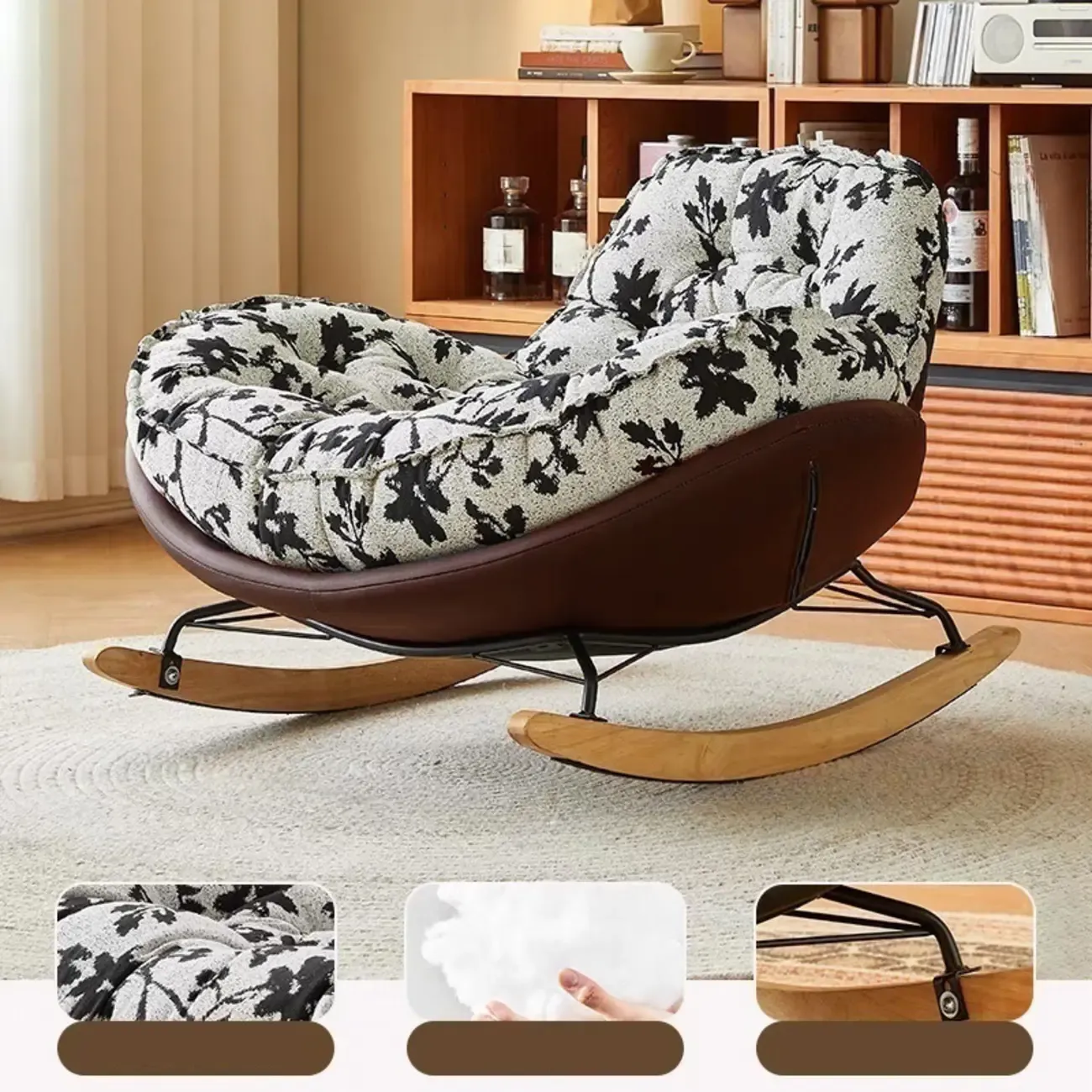 Stylish Upholstered Wingback Rocking Chair for Living Room Image - 14