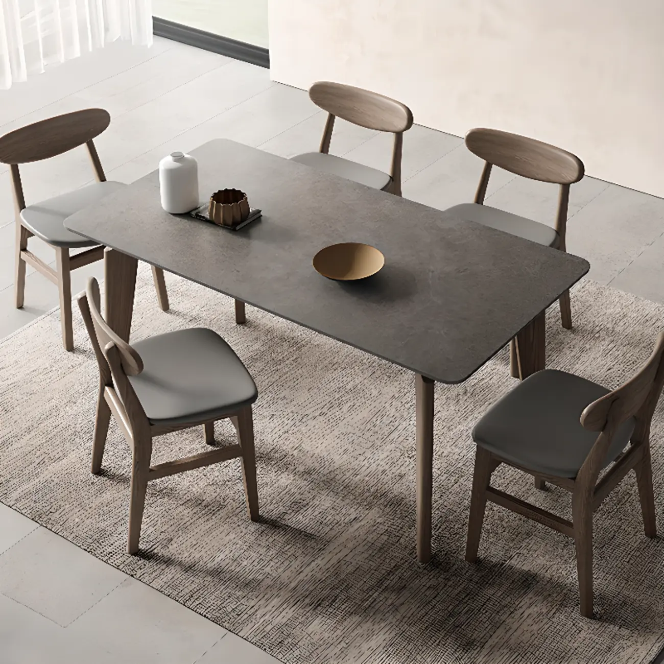 Modern Dove Grey Dining Room Set with Padded Chairs Image - 2 | homeyfad