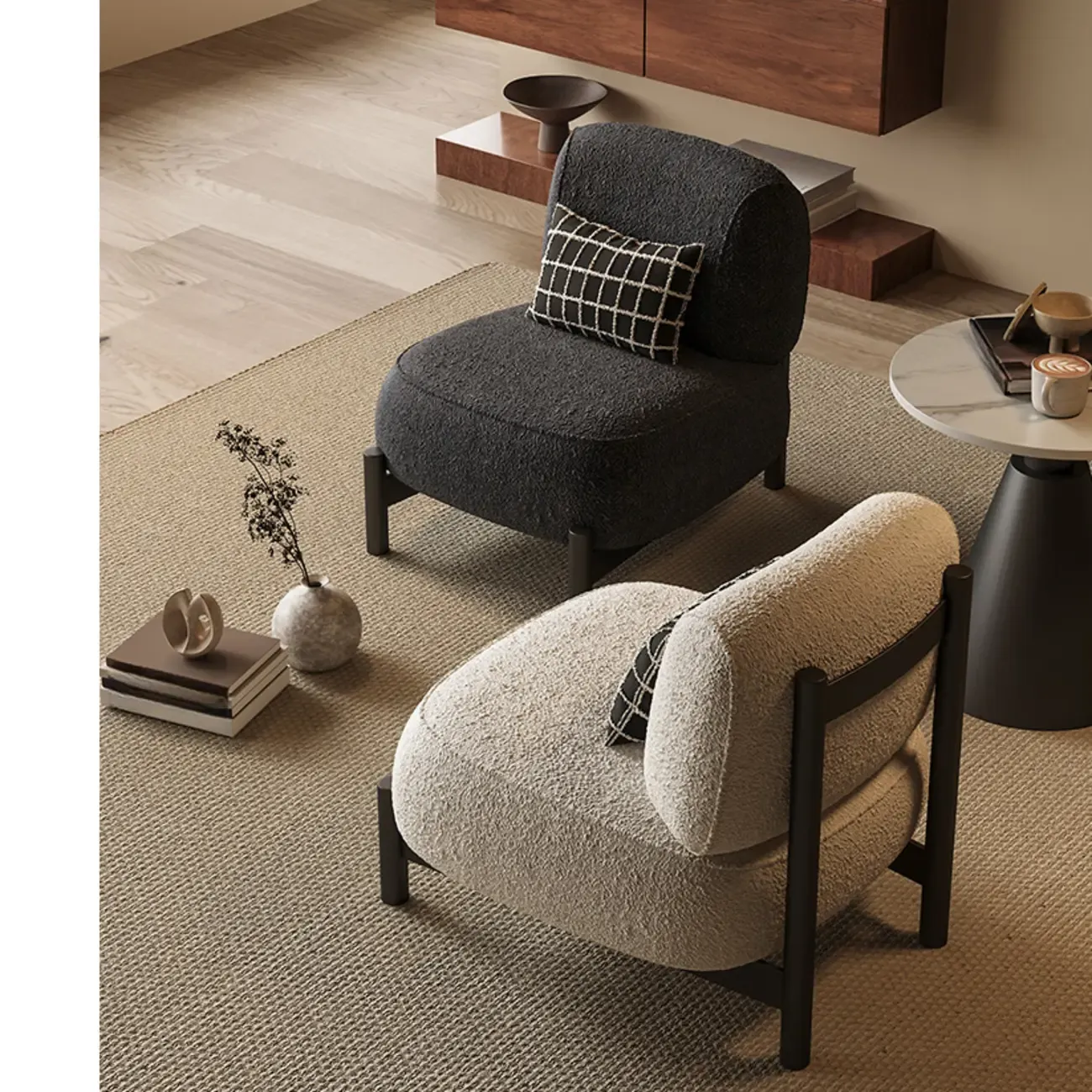 Modern Mohair Side Chairs in Black & Beige Image - 6