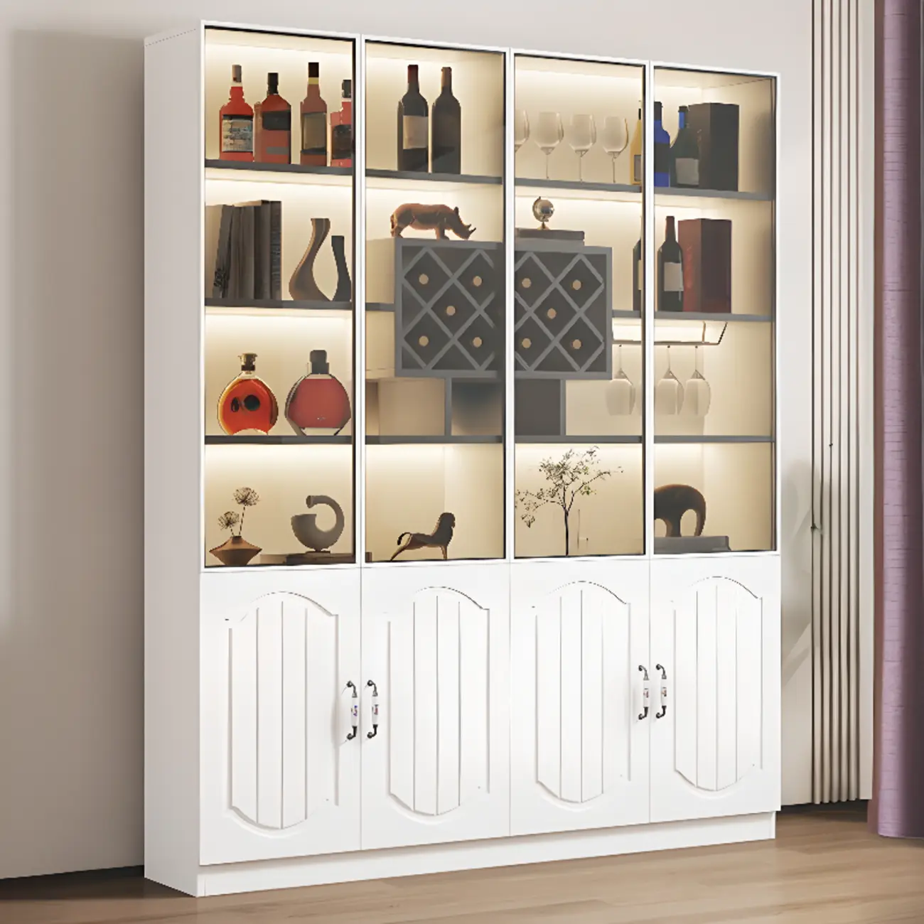Stylish Glass Display Cabinet with Shelves & Lighting for Kitchen Image - 4 | homeyfad