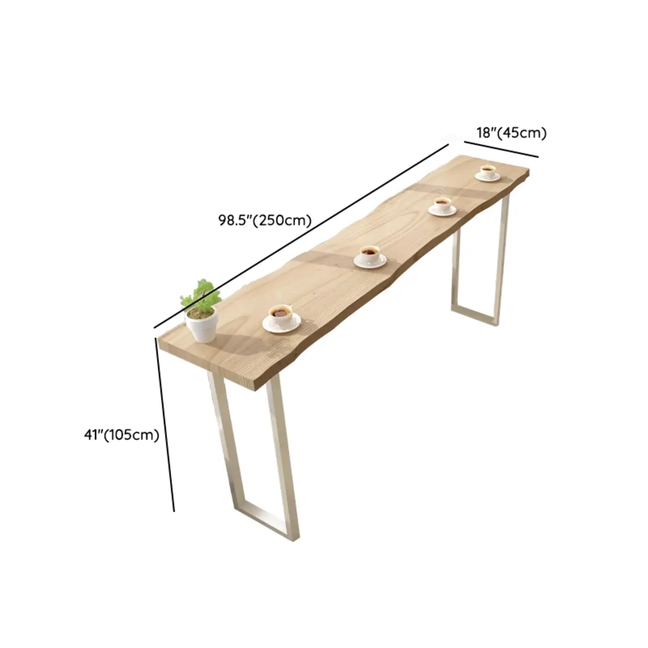 Natural Wooden Rectangular Long Bar Table with White Metal Frame for Indoor Use Image - 15 | homeyfad