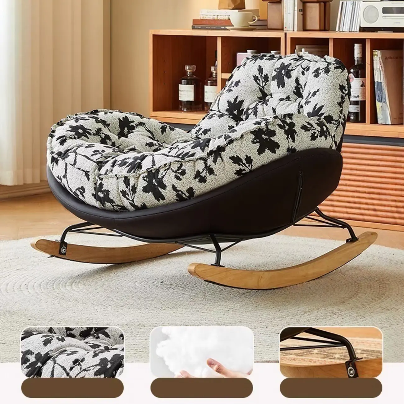 Stylish Upholstered Wingback Rocking Chair for Living Room Image - 15 | homeyfad