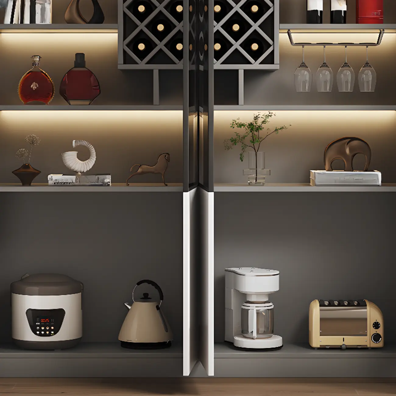 Stylish Glass Display Cabinet with Shelves & Lighting for Kitchen Image - 5 | homeyfad