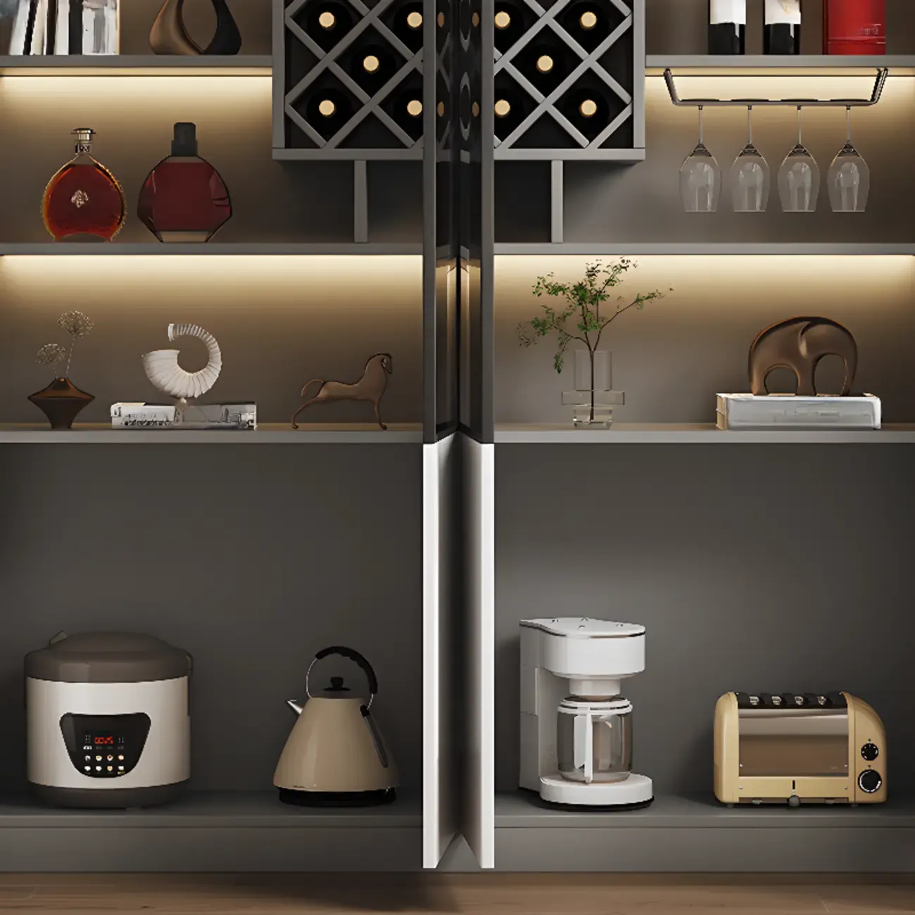 Stylish Glass Display Cabinet with Shelves & Lighting for Kitchen Image - 5