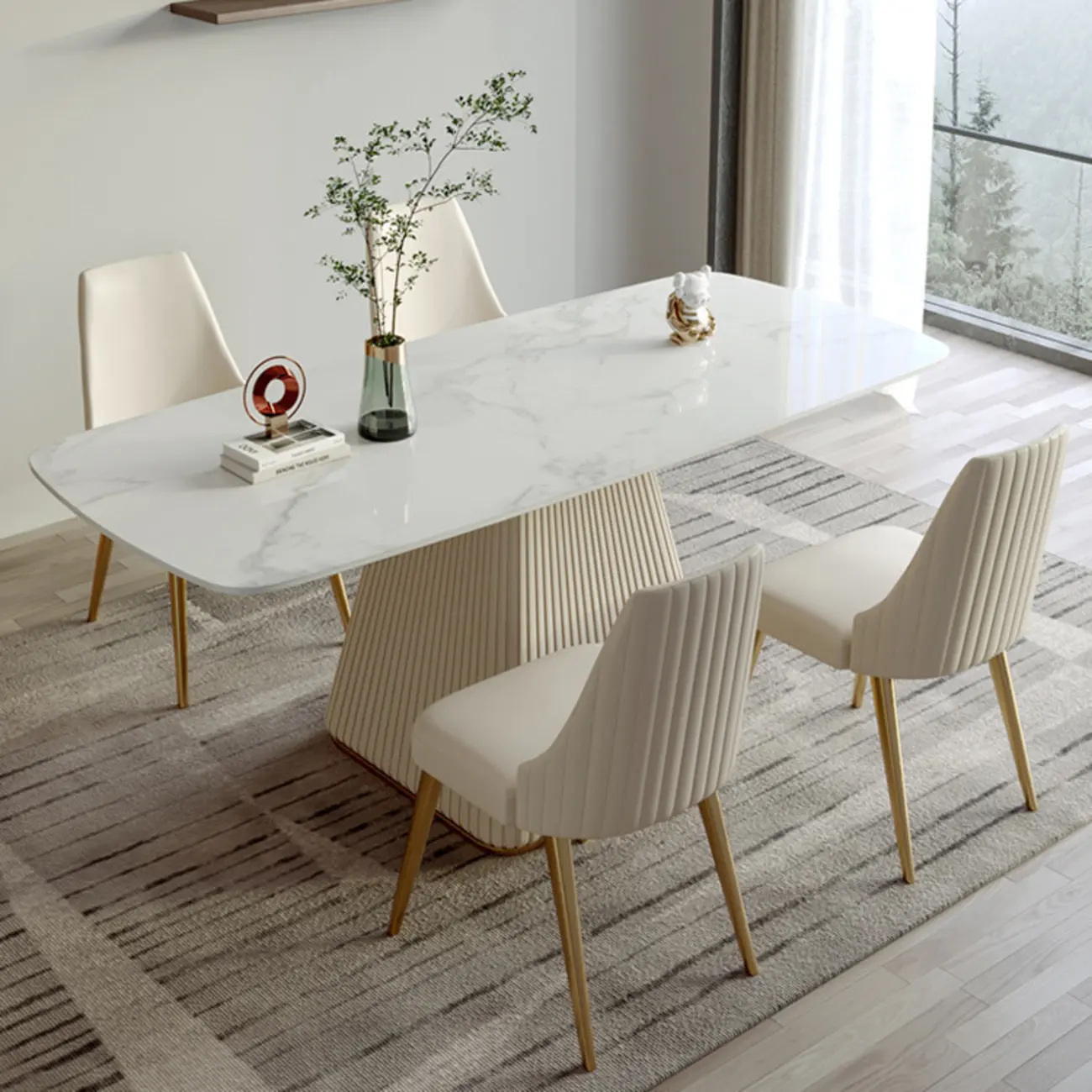 Modern Slate Dining Set with Stump Base and Cushioned Chairs Image - 1 | homeyfad