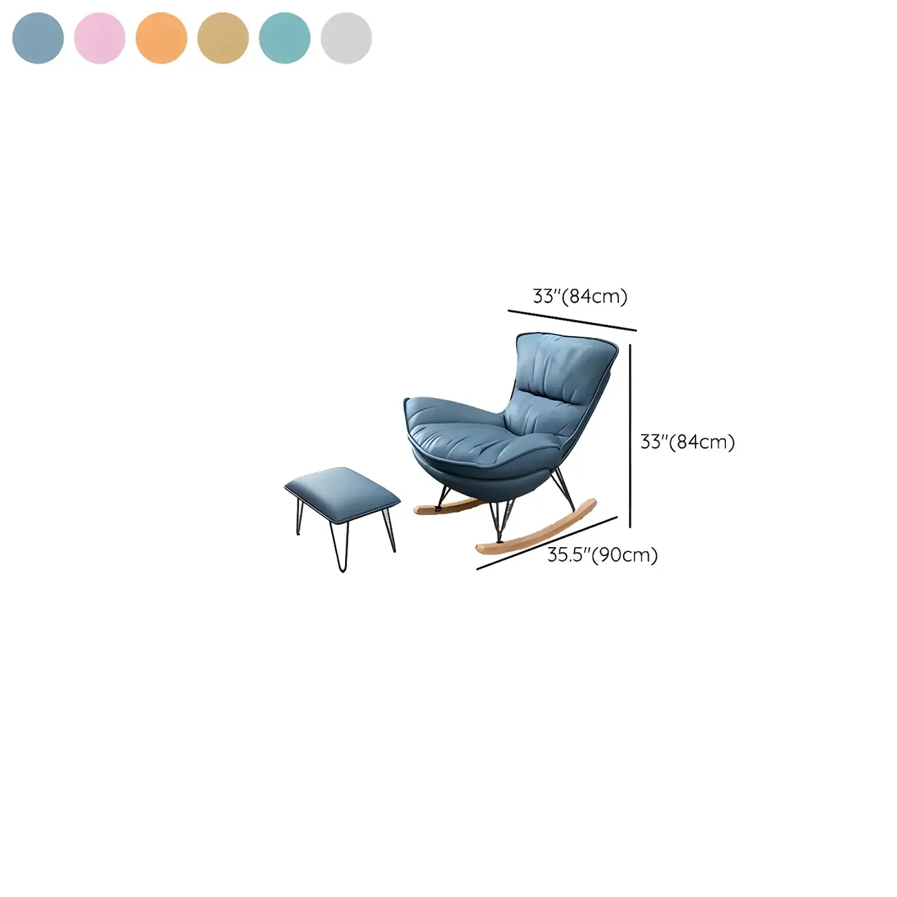 Armless Upholstered Rocking Chair with Ottoman for Living Room #size