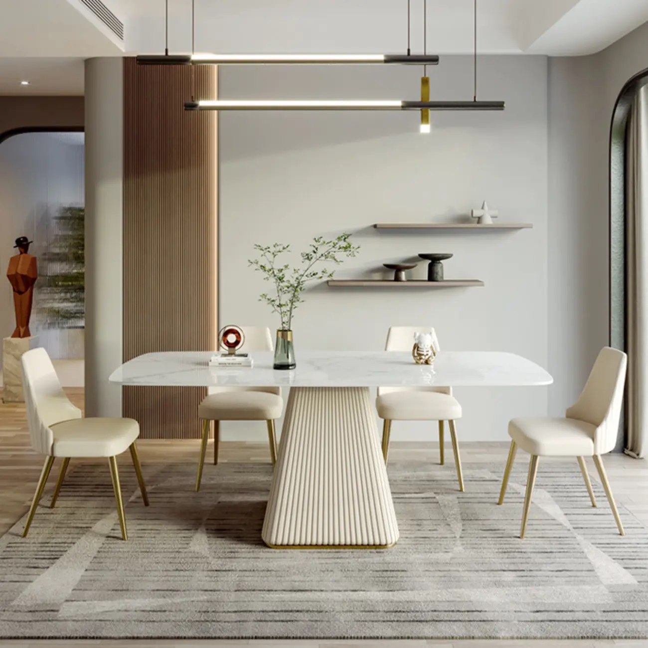 Modern Slate Dining Set with Stump Base and Cushioned Chairs Image - 2 | homeyfad