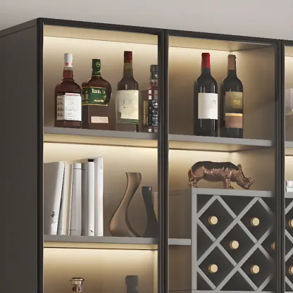 Stylish Glass Display Cabinet with Shelves & Lighting for Kitchen Image - 7