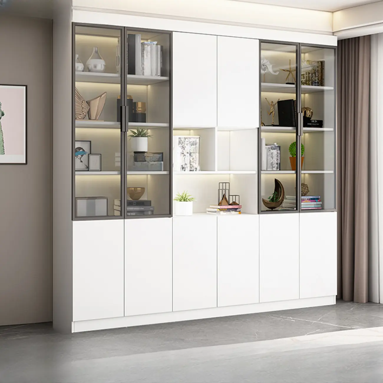 Modern Wooden Display Cabinet with Glass Shelves Image - 1 | homeyfad