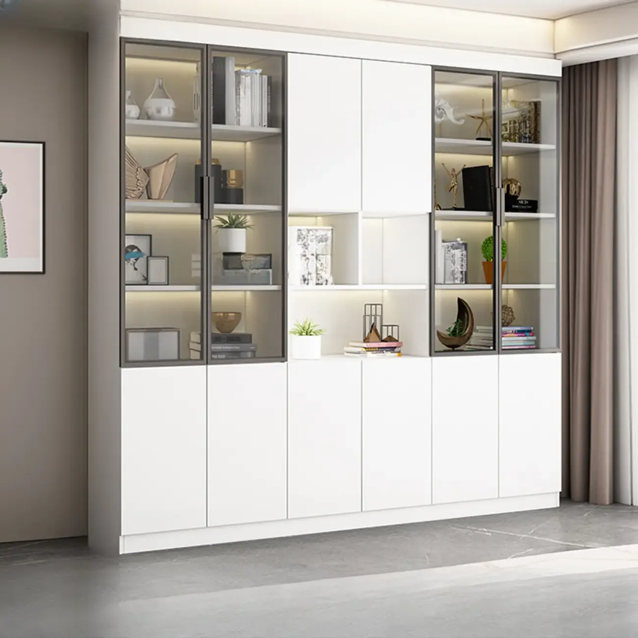 Modern Wooden Display Cabinet with Glass Shelves Image - 1