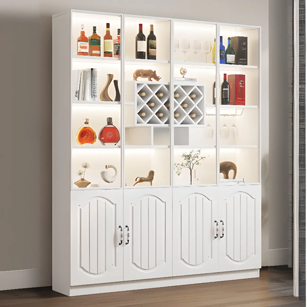 Stylish Glass Display Cabinet with Shelves & Lighting for Kitchen Image - 9 | homeyfad