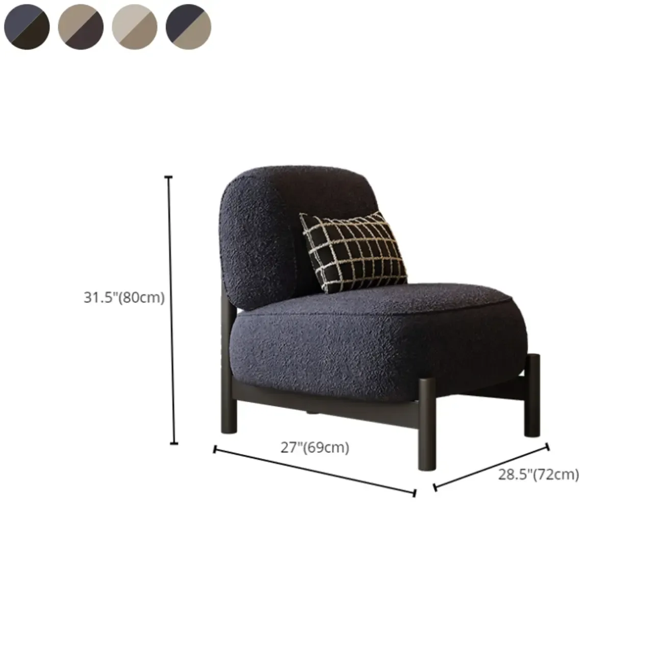 Modern Mohair Side Chairs in Black & Beige #size