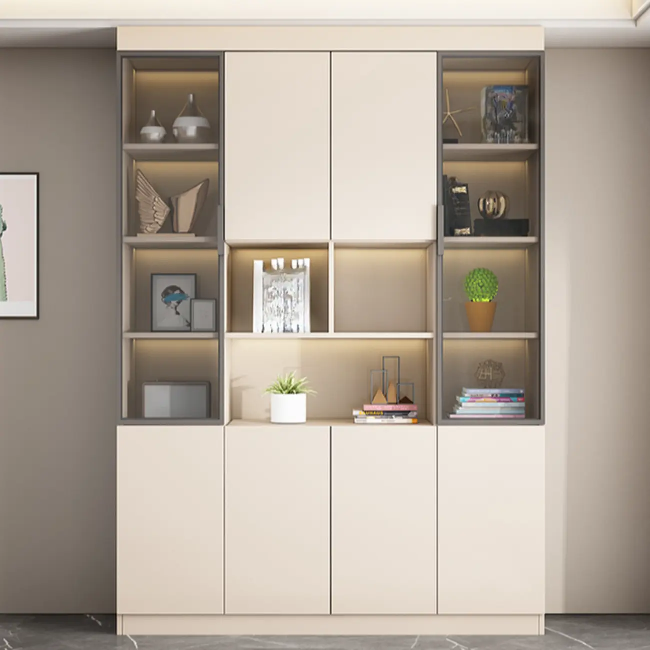 Modern Wooden Display Cabinet with Glass Shelves Image - 2 | homeyfad