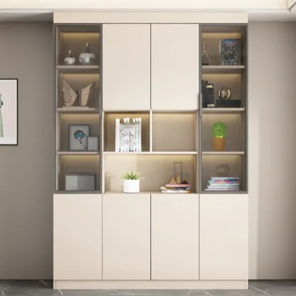 Modern Wooden Display Cabinet with Glass Shelves Image - 2