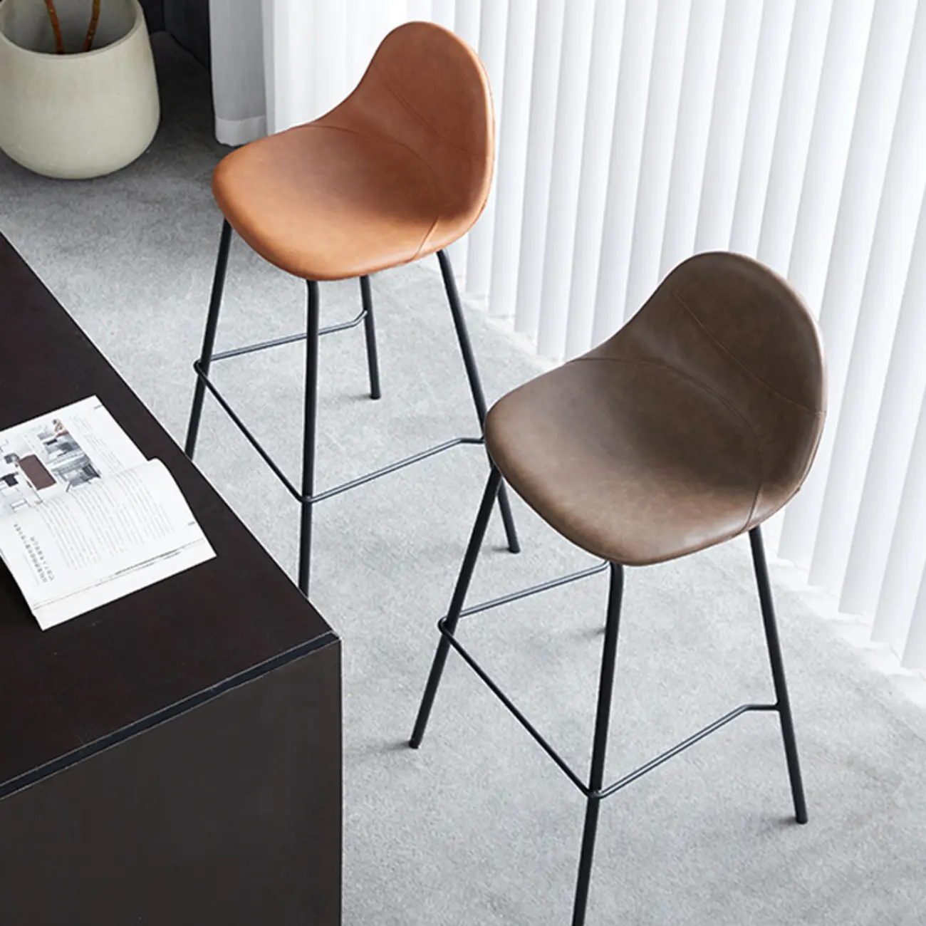 Modern Leather Bar Stools with Backrest for Home Image - 1 | homeyfad