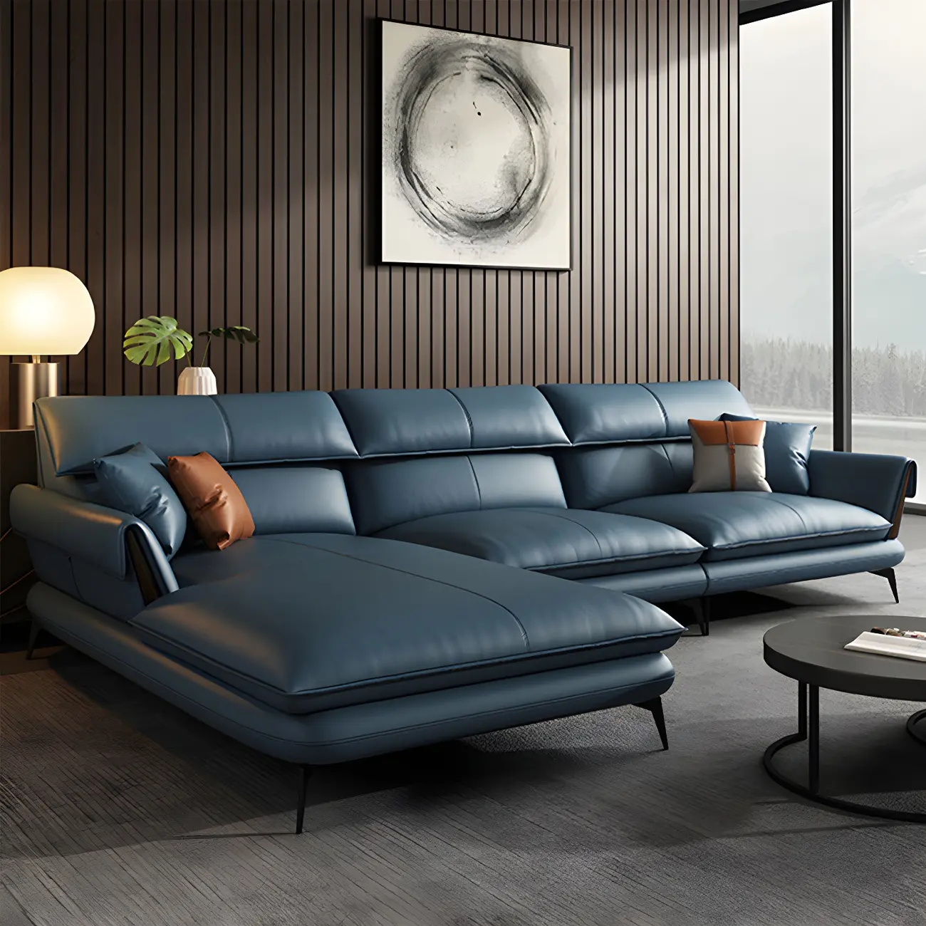 Glam Genuine Leather Sofa Chaise with Flared Arm for Living Image - 1 | homeyfad