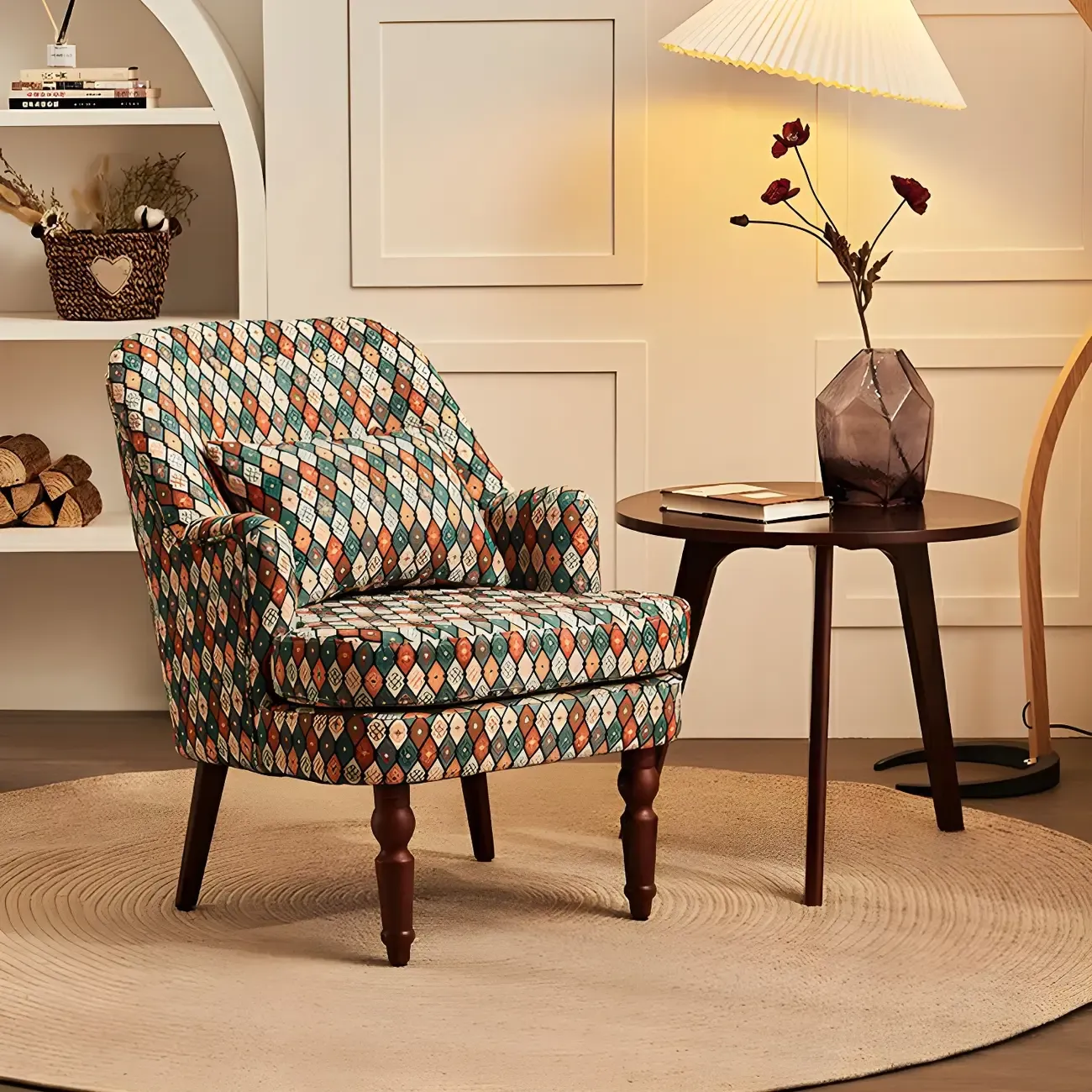 Scandinavian Patterned Upholstery Lounge Chair Image - 1