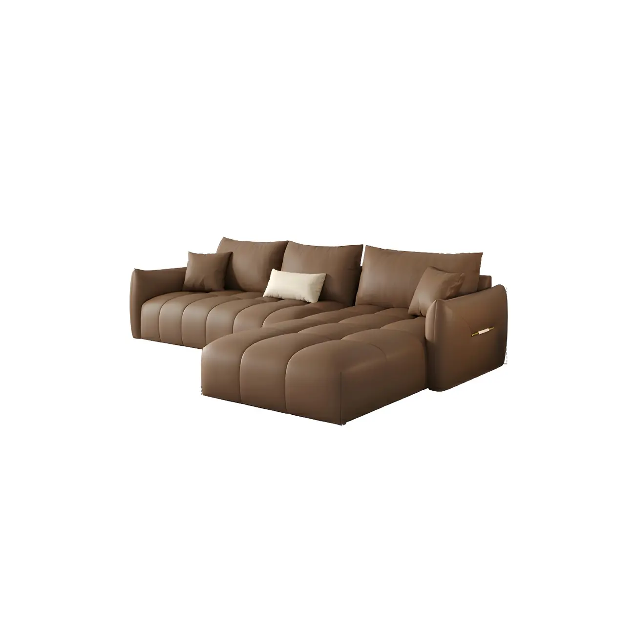 Modern Brown Leather Sectional Sofa Chaise with Square Arm Image - 2 | homeyfad