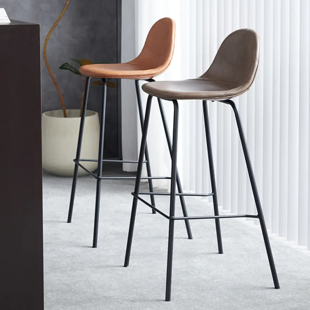Modern Leather Bar Stools with Backrest for Home Image - 2