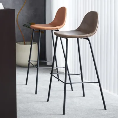 Modern Leather Bar Stools with Backrest for Home Image - 2