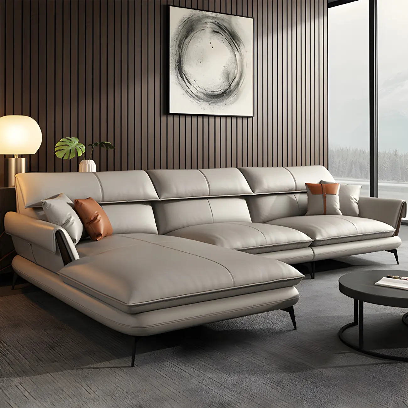 Glam Genuine Leather Sofa Chaise with Flared Arm for Living Image - 2 | homeyfad