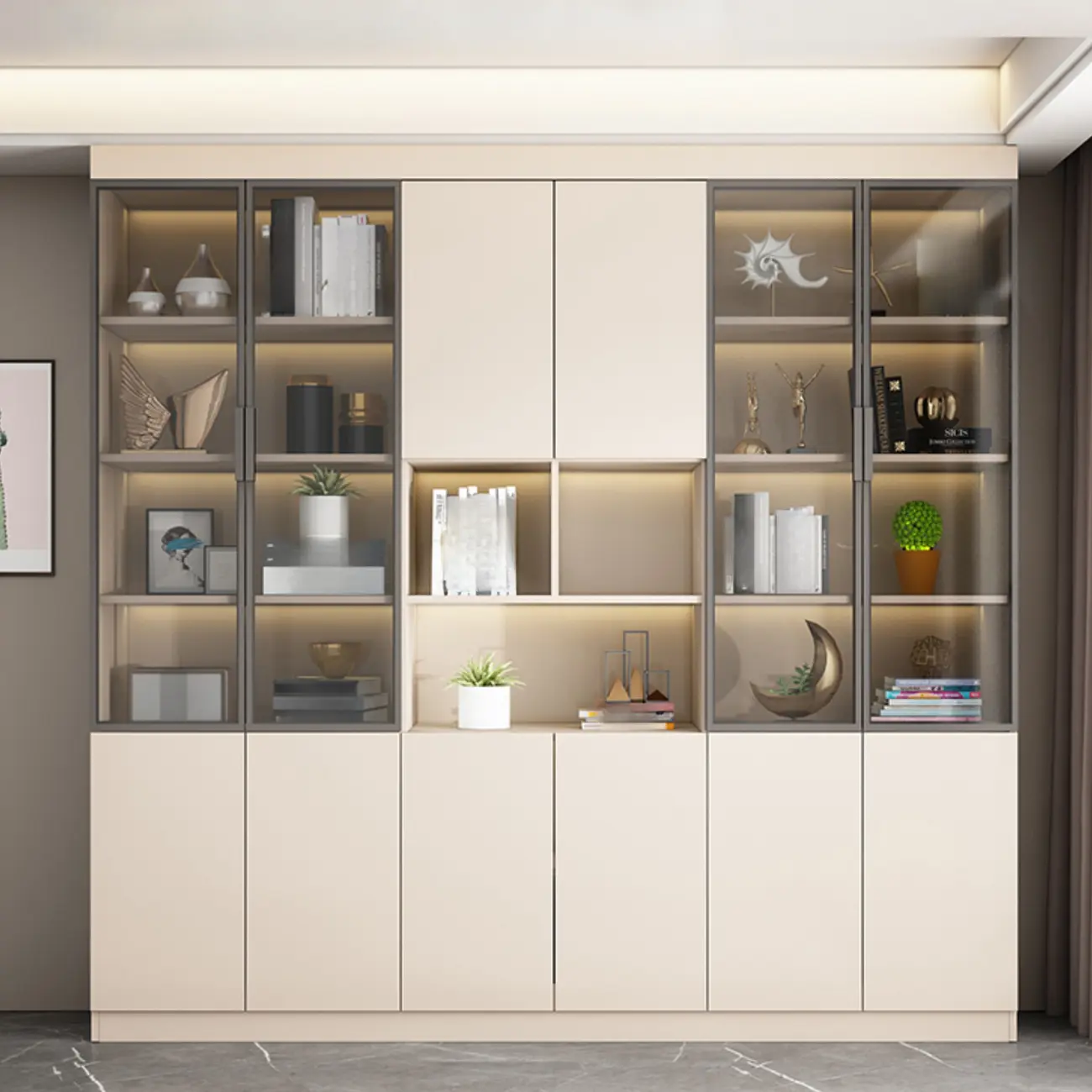 Modern Wooden Display Cabinet with Glass Shelves Image - 3 | homeyfad