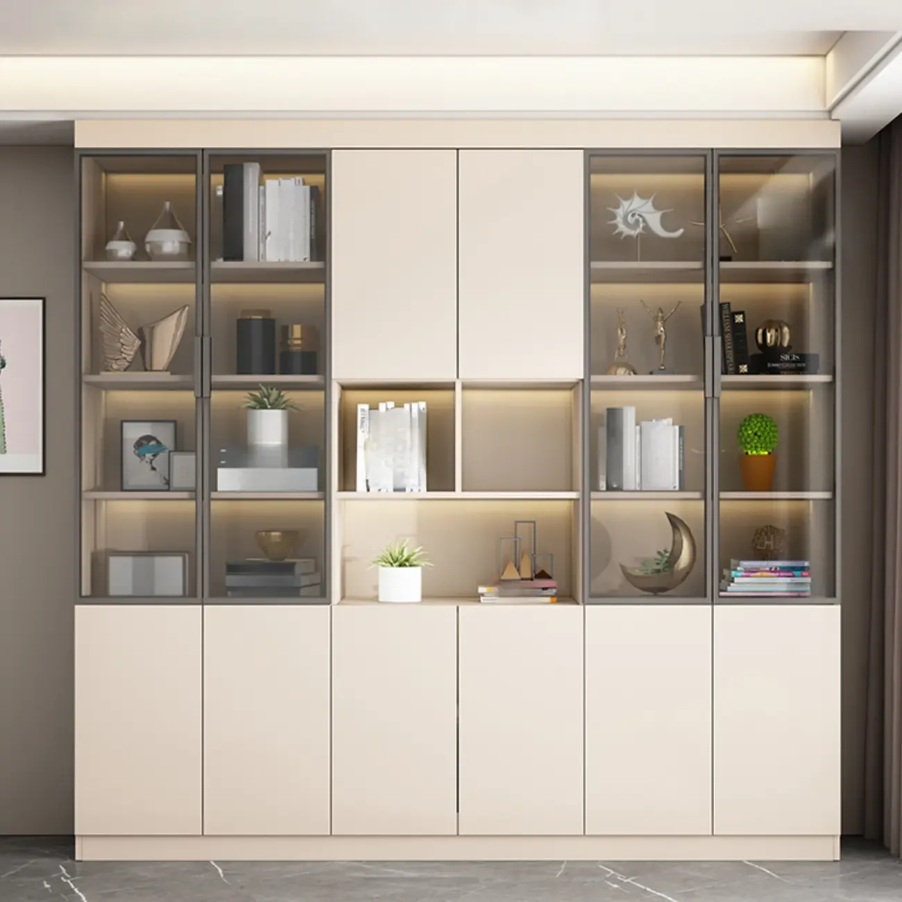 Modern Wooden Display Cabinet with Glass Shelves Image - 3