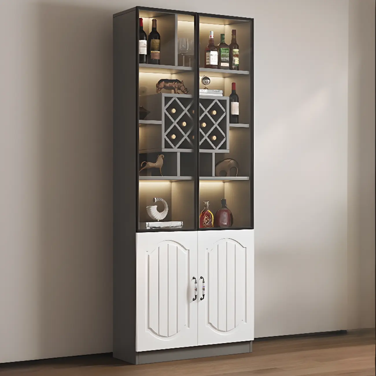 Stylish Glass Display Cabinet with Shelves & Lighting for Kitchen Image - 11 | homeyfad