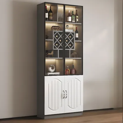 Stylish Glass Display Cabinet with Shelves & Lighting for Kitchen Image - 11