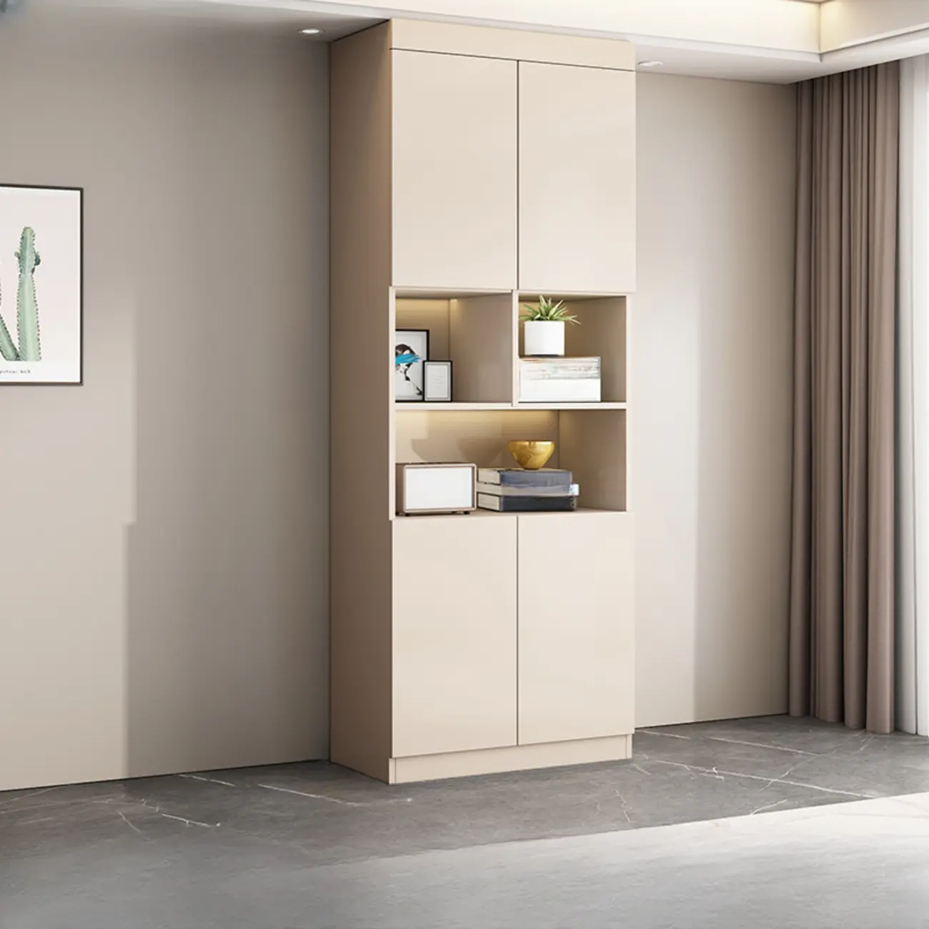 Modern Wooden Display Cabinet with Glass Shelves Image - 4 | homeyfad