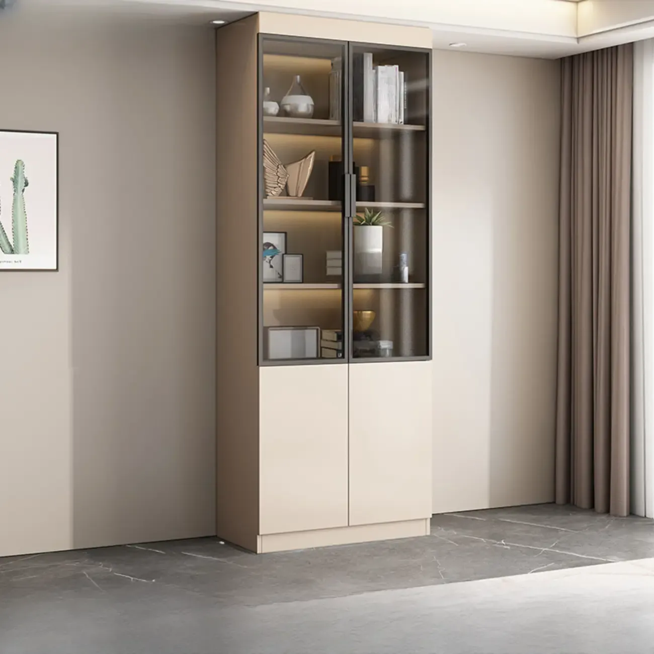 Modern Wooden Display Cabinet with Glass Shelves Image - 5