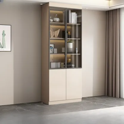 Modern Wooden Display Cabinet with Glass Shelves Image - 5