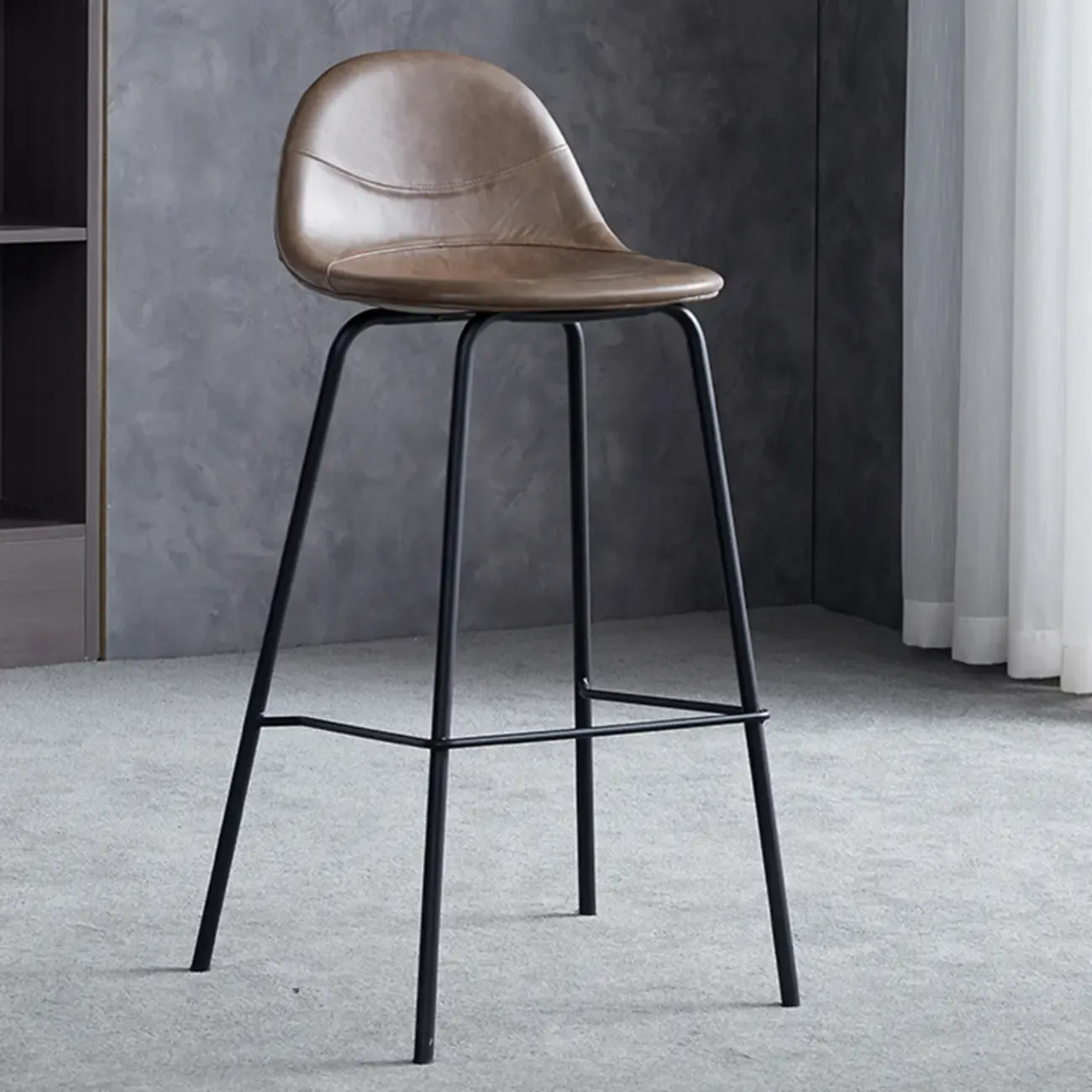 Modern Leather Bar Stools with Backrest for Home Image - 4