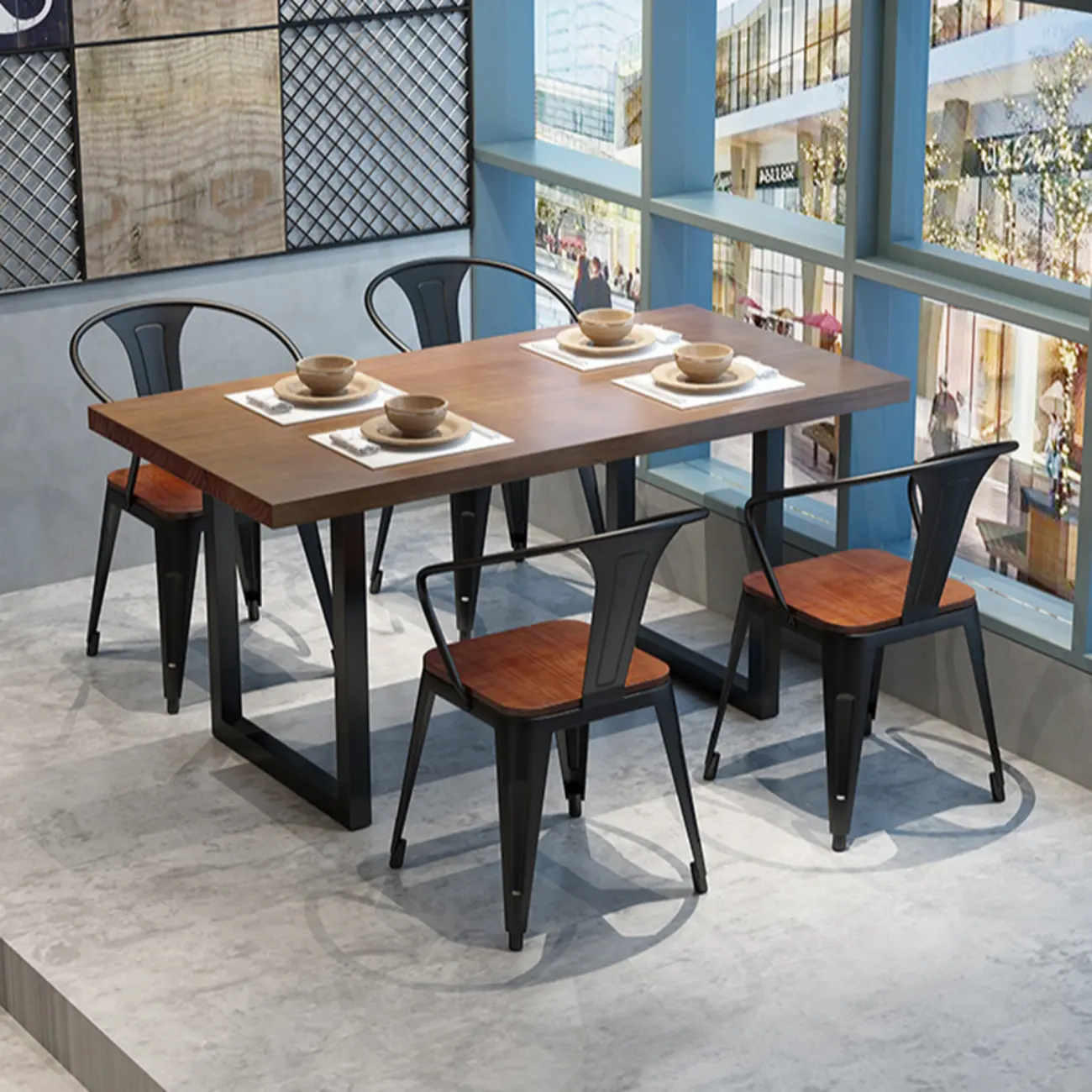 Retro Metal Wood Dining Set for Industrial Style Image - 1 | homeyfad