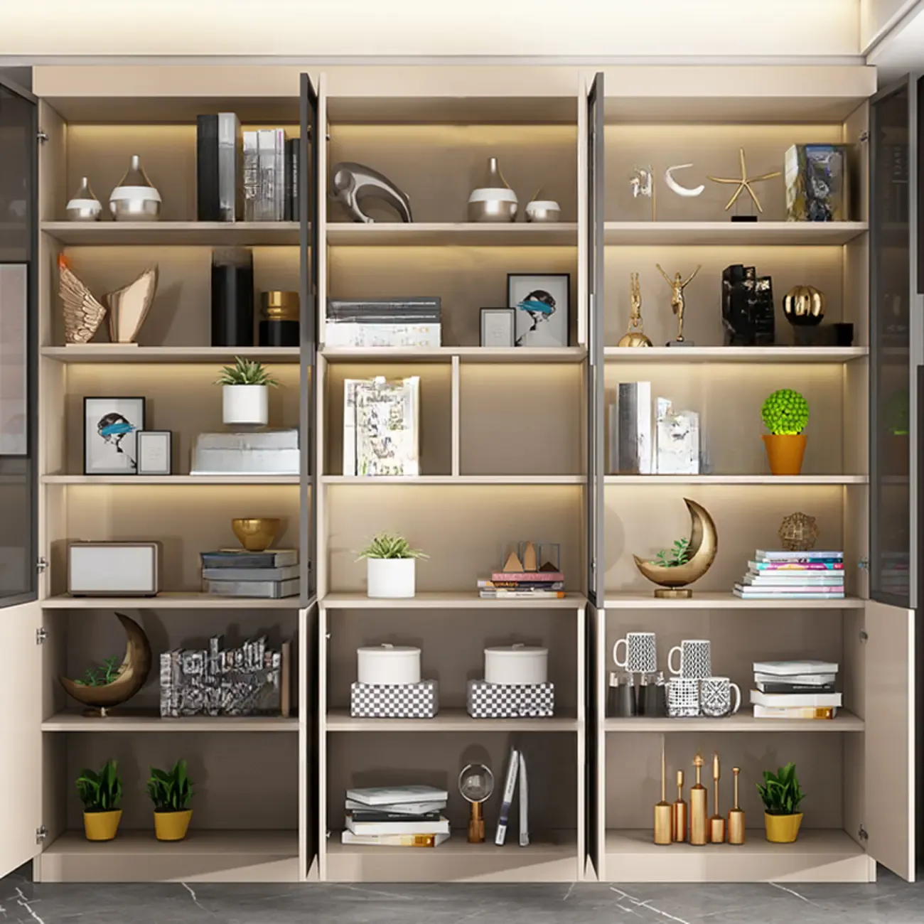 Modern Wooden Display Cabinet with Glass Shelves Image - 6