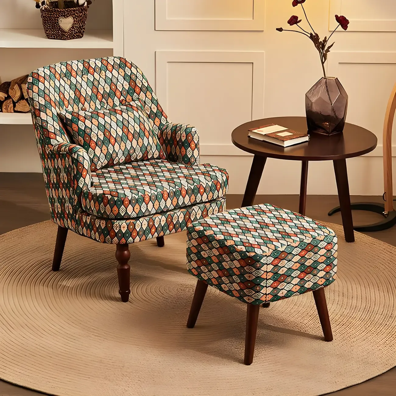 Scandinavian Patterned Upholstery Lounge Chair Image - 2