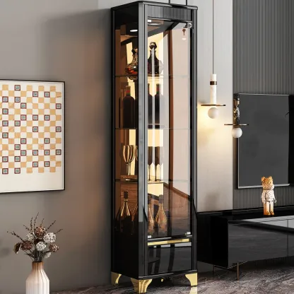 Modern Black Glass Display Cabinet with Storage for Living Room Image - 1