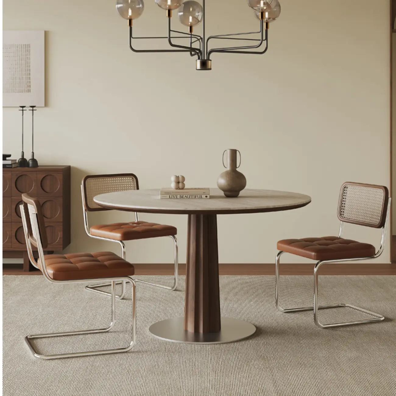Modern Wood Dining Table Set with Circular Top and Base Image - 1 | homeyfad