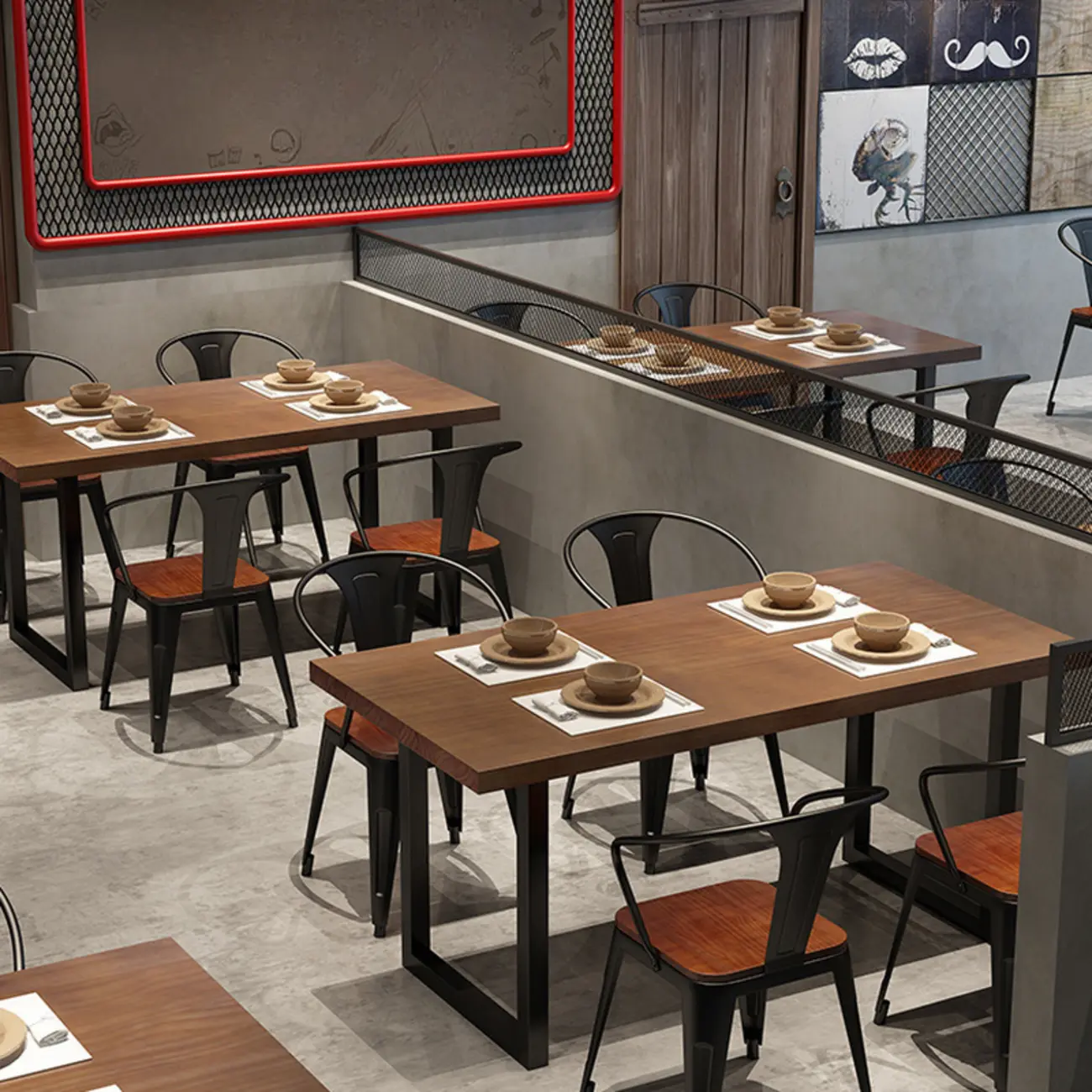 Retro Metal Wood Dining Set for Industrial Style Image - 2 | homeyfad