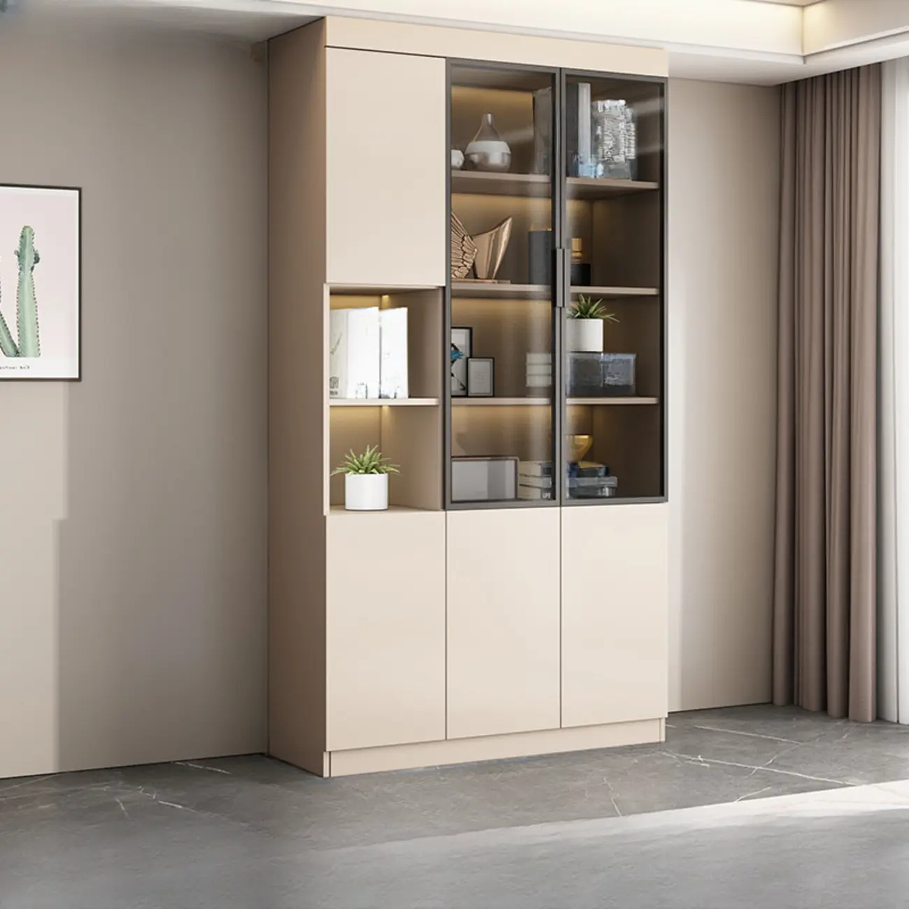 Modern Wooden Display Cabinet with Glass Shelves Image - 7 | homeyfad