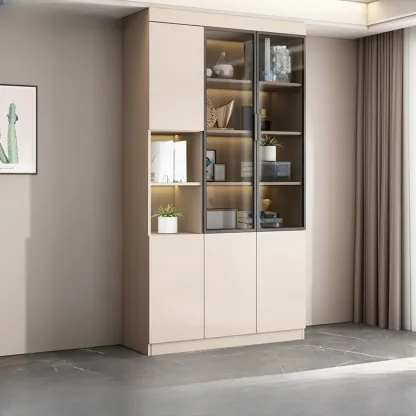 Modern Wooden Display Cabinet with Glass Shelves Image - 7