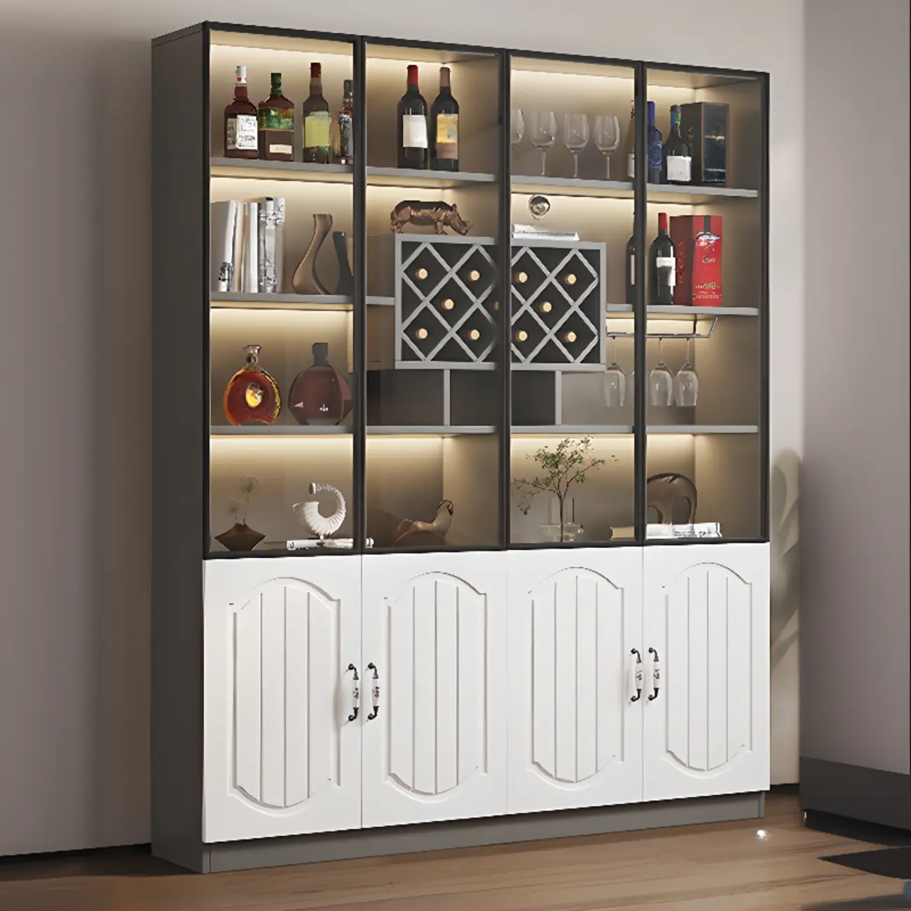 Stylish Glass Display Cabinet with Shelves & Lighting for Kitchen Image - 14 | homeyfad