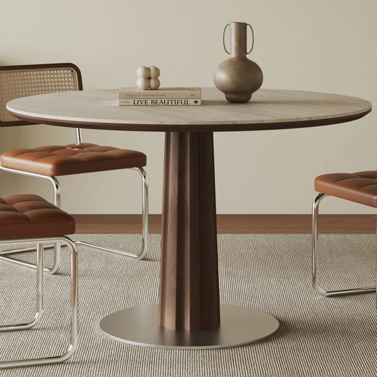 Modern Wood Dining Table Set with Circular Top and Base Image - 2 | homeyfad