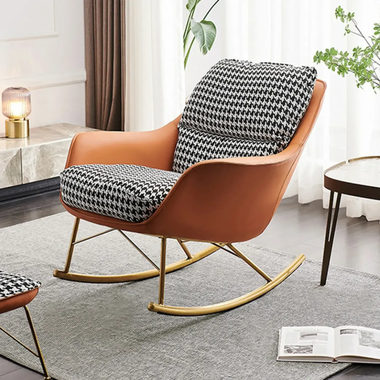 Houndstooth Upholstered Rocking Chair with Track Arm Image - 1