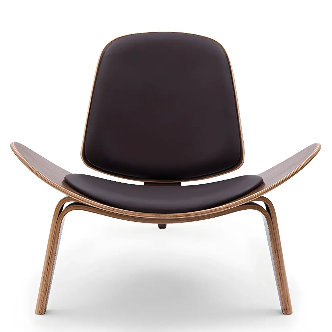 Scandinavian Leather/Linen Accent Chair with Wood Frame Image - 5