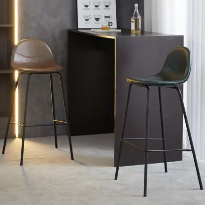 Modern Leather Bar Stools with Backrest for Home Image - 7