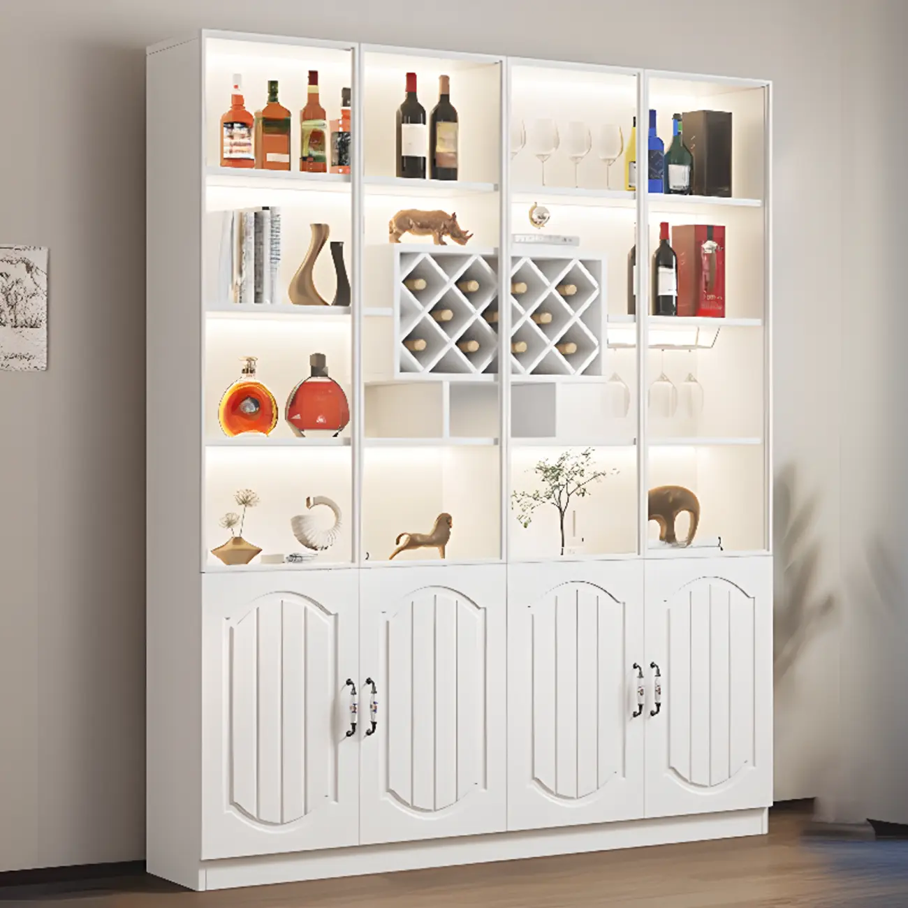 Stylish Glass Display Cabinet with Shelves & Lighting for Kitchen Image - 15 | homeyfad